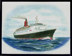 Opera d'arte originale .RMS QUEEN ELIZABETH 2... ocean liner...linea Cunard  - Foto 1 di 1