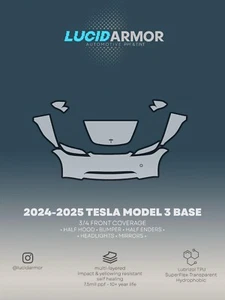2024-2025 Tesla Model 3 Highland Paint Protection Film (PPF) Clear Bra. USA MADE - Picture 1 of 9