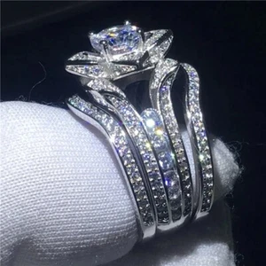 4.0Ct Round Cut Lab Created Moissanite 14k White Gold Plated 925 Engagement Ring - Picture 1 of 8