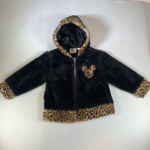 Disney Mickey faux fur toddler jacket coat leopard pattern 4T hoodie vintage