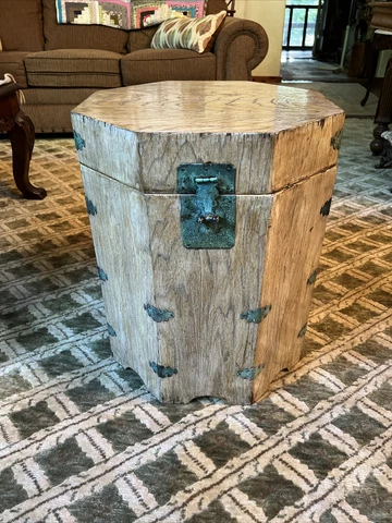 Trunk, Asian, Hexagon, Table Height, Brass Hardware 23” Tall, 18” across Cover
