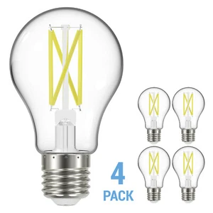 4 Pack LED Clear Filament Bulbs 120V 10.5W =75W A19 Medium E26 3000K Soft White - Picture 1 of 8
