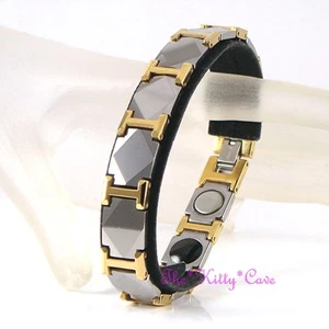 Magnetic Tungsten Bio Health RSI Arthritis Relief Rhodium & 24K Gold Pl Bracelet - Picture 1 of 12