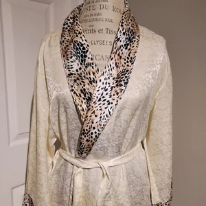 MARY McFADDEN Vintage Robe Gown Womens Size M Leopards Floral Satin Made in USA - Picture 1 of 6