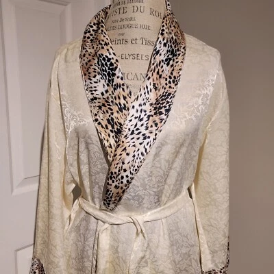 MARY McFADDEN Vintage Bata Vestido Mujer Talla M Leopardos Floral Satinado Hecho en EE. UU. Foto 1 de 4