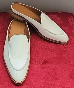 EVERLANE White Mules Sz 7.5 Slide Slip-on Loafer Flat Leather ITALY Almond Point - Picture 1 of 10