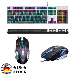 Gaming Tastatur Maus Set USB RGB LED kabelgebunden für PC Laptop PS5 Xbox One DE - Bild 1 von 18