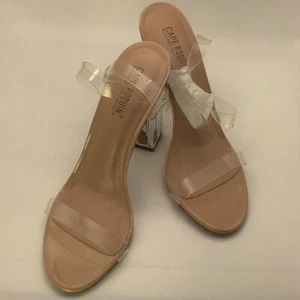 Cape Robbin New Maria 2 Heel Transparent Clear Tan Ankle Strap Sandal Size 10 - Picture 1 of 9