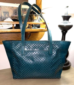 PATRICIA NASH Varsi Heritage Italian Perf Leather Tote Bag Handtasche Teal Blue/Green - Bild 1 von 10