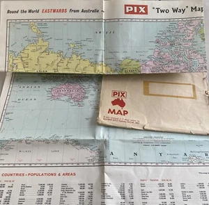 Large 1969 Pix Student 'Two Way' Map/Envelope, Round the World Eastwards from Oz - Picture 1 of 13