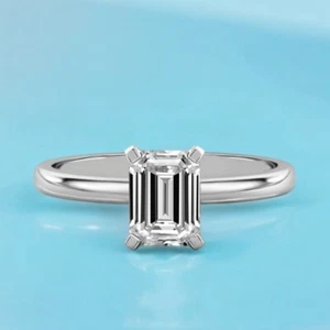 14K White Gold 1 Carat Lab Created Emerald Wedding Ring IGI Diamond E F VS - Picture 1 of 11