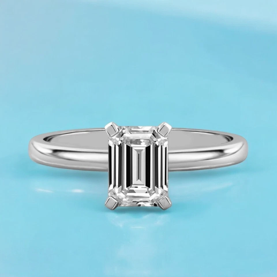 14K White Gold 1 Carat Lab Created Emerald Wedding Ring IGI Diamond E F VS - Image 1 of 4