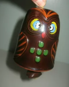 Mid Century Kunstkeramik Retro handbemalt Eule Windspiel/Glocke 60er Jahre - Bild 1 von 7