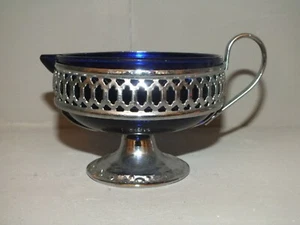 Vintage Milchkännchen/ Milchkännchen aus blauem Glas & Chrom - Bild 1 von 6