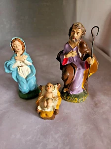 VINTAGE 3 NATIVITY FIGURINES Mary, Joseph Jesus 4" HAND PAINTED MADE IN ITALY - Picture 1 of 8