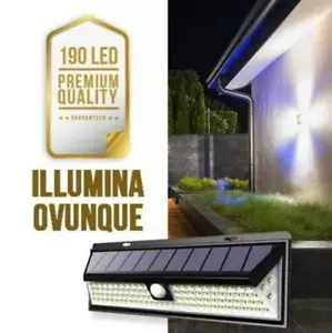 FARETTO 190 LED con PANNELLO SOLARE e SENSORE movimento crepuscolare da ESTERNO - Foto 1 di 10