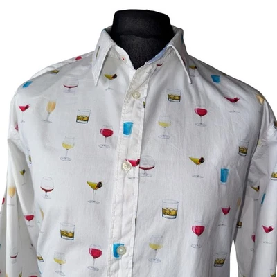 JOE BROWNS Shirt Mens LARGE (43-44") Long Sleeve in White with Drinks Design - Изображение 1 из 4