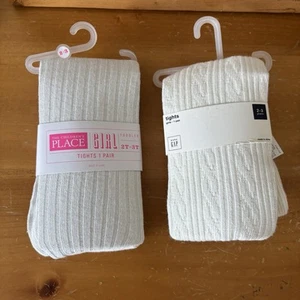 GIRLS 2 PAIR NWT SIZE 2T-3T GAP & CHILDREN’S PLACE Ivory Tights Cable & Sparkle - Picture 1 of 2