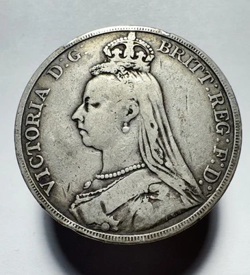 1889 ВЕЛИКОБРИТАНИЯ ВЕЛИКОБРИТАНИЯ 1 КОРОНА СЕРЕБРО (0,925) МОНЕТА КОРОЛЕВА ВИКТОРИЯ -0799 - Изображение 1 из 2