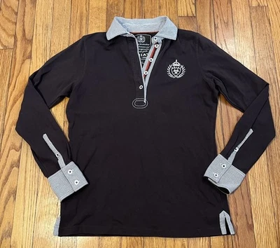 Camisa Polo Ariat Cuello Cresta Ecuestre Botón Marrón Preppy Logo Mujer’s Mediana Foto 1 de 4