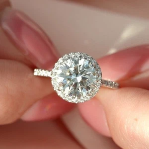 2.65 CT Round Cut Lab Grown CVD Diamond Classic Halo Engagement Ring 925 Silver - Picture 1 of 15