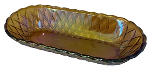 Cesta de vidrio de carnaval iridiscente caléndula vintage tejido plato para servir ovalado 10" - Imagen 1 de 7