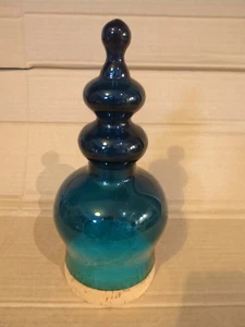 JARRÓN BOTELLA VIDRIO AZUL VINTAGE ELEGANTE Base Corcho  - Imagen 1 de 14