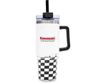 NEW Kawasaki Checkered 40oz Drinkware Stainless Steel Outer And Inner BPA Free - Picture 1 of 1