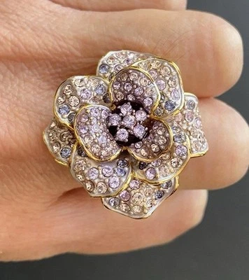 Joan Rivers ~ Anillo llamativo de cóctel de cristal flor púrpura tono dorado talla 7 nuevo en caja Foto 1 de 4
