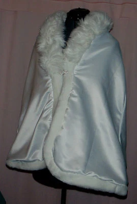 White Bridal Satin Cape with Faux Fur & Fleece Lining for Adult Small FSC08 - Image 1 of 4