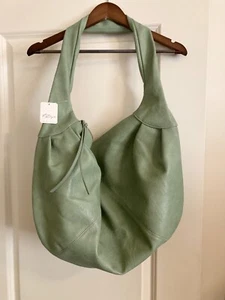 Free People Slouchy Carryall Hobo Tote Bag Purse Sage Green Faux Leather - Picture 1 of 5