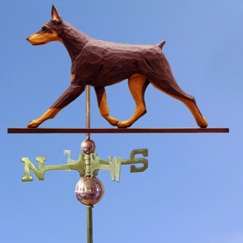 Doberman Hand Carved Hand Painted Basswood Dog Weathervane Red & Tan - Image 1 of 1