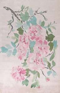 Silk/ Wool Floral Oriental Area Rug 7x10 Handmade Ivory Living Room Carpet - Picture 1 of 19