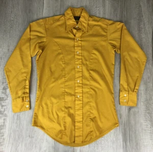 Vintage Sears PERMA PREST Shirt Yellow Collared 70s Western Mens Size 20 16 SML - Picture 1 of 12
