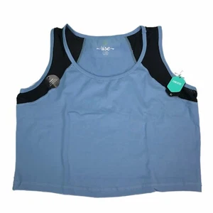 Womens Cropped Tank XL Lularoe Workout Top Blue Black Mesh Fitness Exercise - Picture 1 of 9