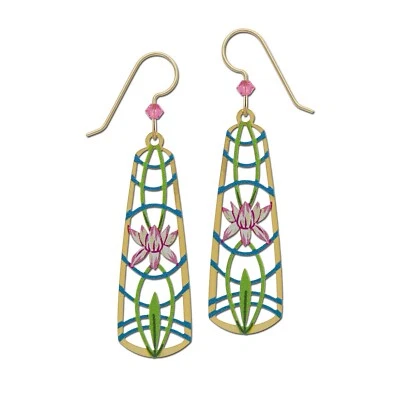 Pendientes Adajio Flor de Loto Diseño Geométrico Placa Dorada Rosa Verde Azul Foto 1 de 4