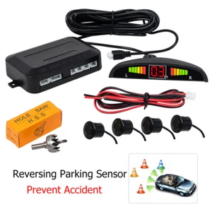 4 Parking Sensor Radar LED Display Car Reverse Buzzer Alarm Aid Kit Radar Silver - Picture 1 of 11