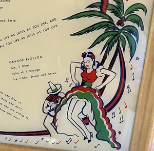 Vintage Tray Drink Recipes 1940’s Wood Trim Martini Tom Collins Whiskey Sour - Picture 1 of 6