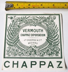 Vintage CHAPPAZ Vermouth Béziers France NOS Label - Picture 1 of 3
