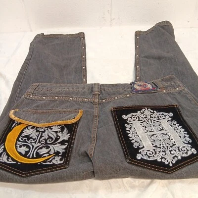 Crown Holder Jeans Mens 38x31 Blue Embroidered Dark Wash Denim Hip Hop Y2K W6 - Image 1 of 4