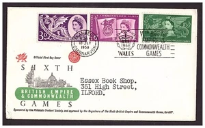 1958 British Empire & Commonwealth Games primo giorno copertina Llanberis slogan annullamento - Foto 1 di 2