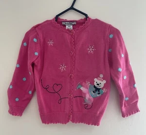 Hartstrings Baby Girls Cute Embroidered Bear Button Knit Cardigan Hot Pink 18 M - Picture 1 of 6