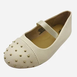 Nuevos zapatos de vestir de punta redonda sin cordones dorados planos de ballet crema para niñas pequeñas - Imagen 1 de 5