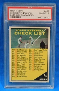 1961 TOPPS # 437 CHECKLIST 430-506 PSA 8 NM-MT # 08019510 #440 - Louis Aparicio - Picture 1 of 2