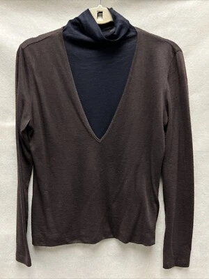 Top de mujer Akris talla 10 marrón negro cachemir seda manga larga cuello alto Foto 1 de 4