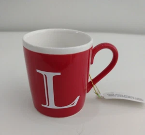 "L" Mini Mug Ornament Red and White Gold Cord Christmas Decoration Ceramic - Picture 1 of 6