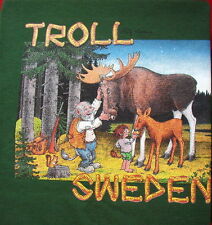 T-shirt Rolf Lidberg Troll mit Elch Motiv grün Schweden neu Gr.140