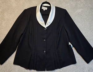 Danny & Nicole Career Jacket Black White Collar Lightweight V-Neck Women 20W New - Picture 1 of 12