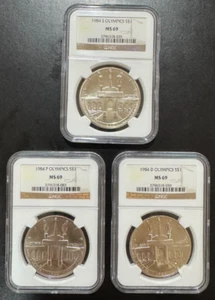 1984 P, D & S MS69 Olympic Silver Dollars (3); NGC Certified - Picture 1 of 2