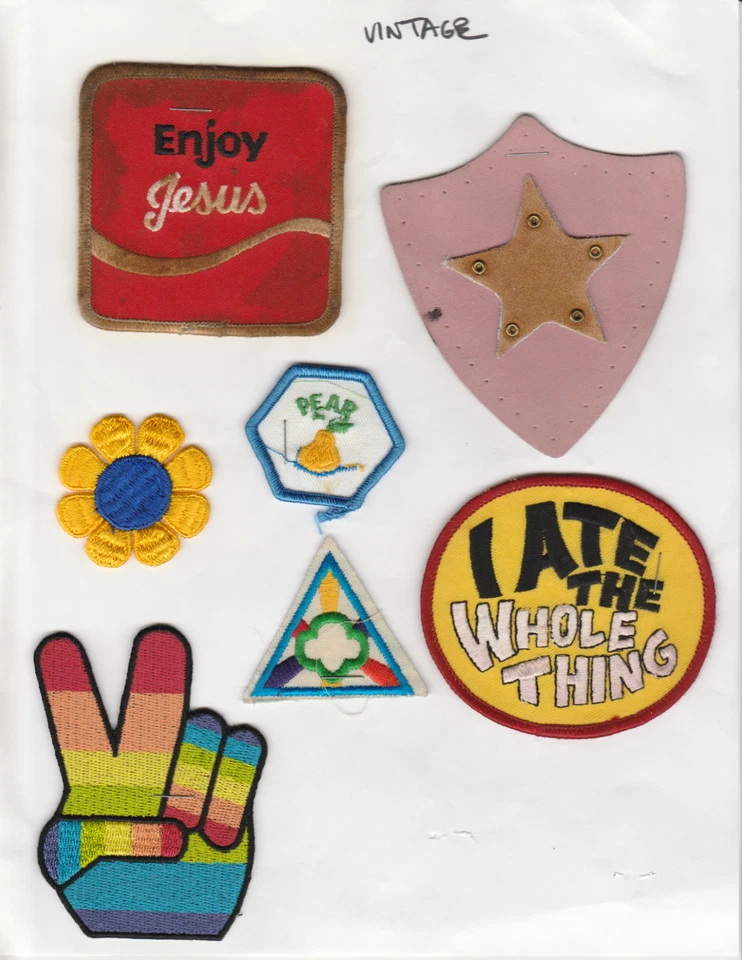 Vintage Patches Enjoy Jesus Rainbow Peace Hand Sunflower Pink Suede Badge - Image 1 of 1